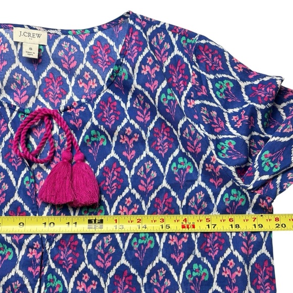 J Crew Swim Cover Up Tunic Size S Cotton Lightweight 3/4 Sleeve Blue Floral - Picture 8 of 12